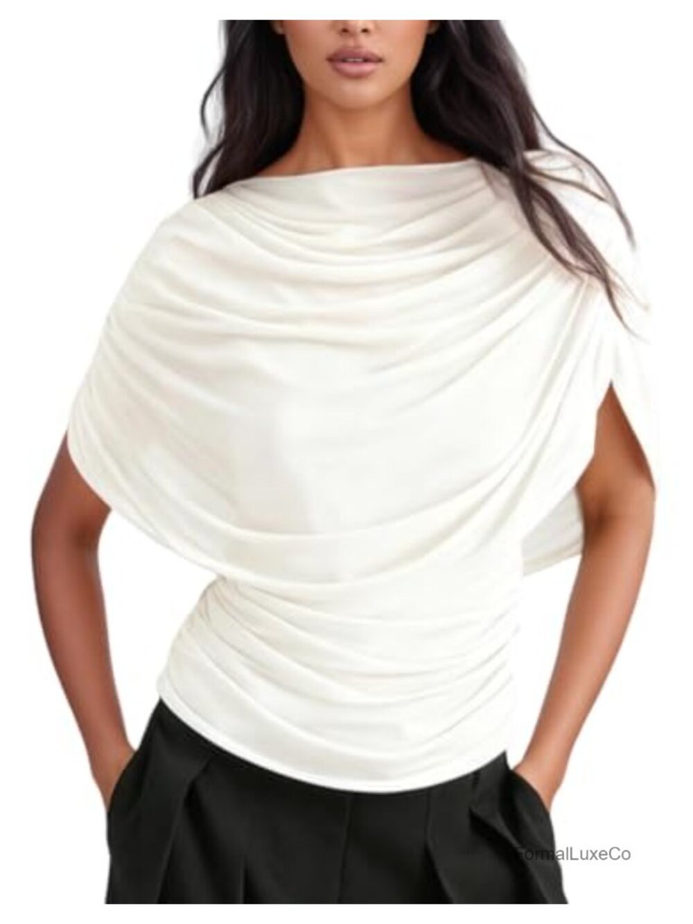 Off Shoulder Ruched Mesh Top Draped Cap Sleeve Y2K Blouse